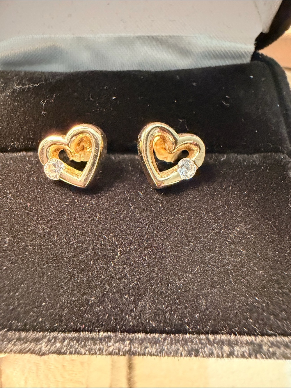 Heart-Shaped 925 Silver Yellow Gold Vermeil Earrings with Diamond